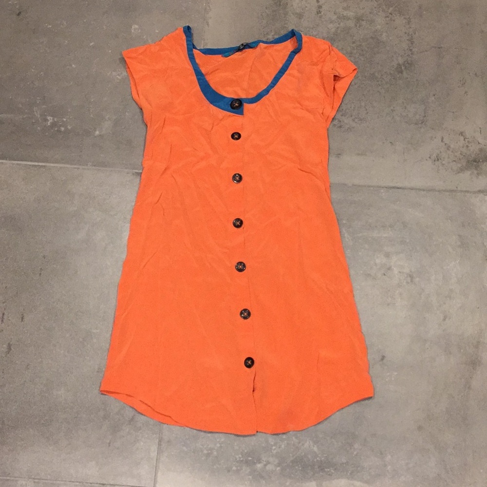 Bright Orange Summer Dress w/ Big Buttons (S)